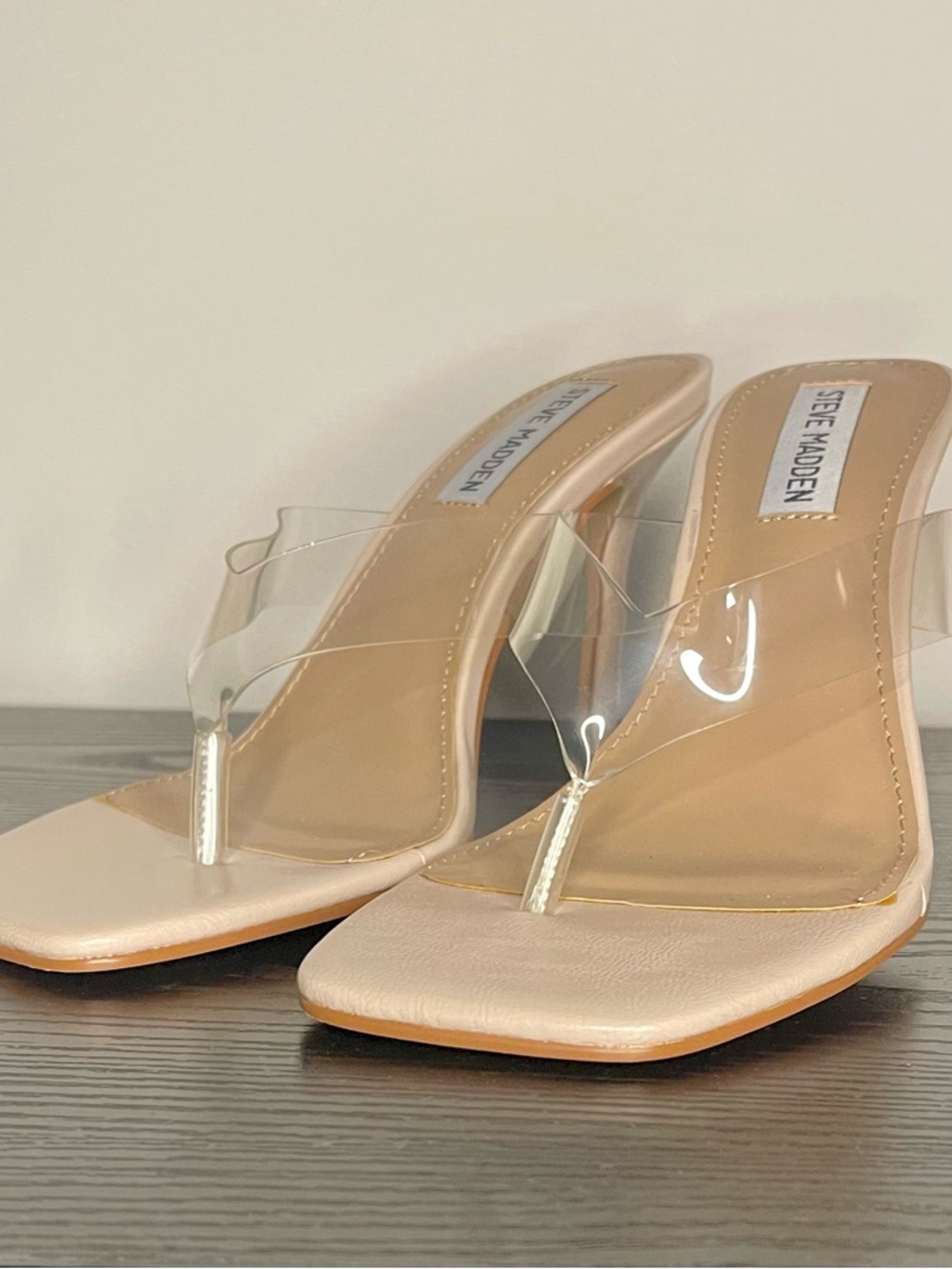 Steve Madden Clear Strap Nude Thong Mules 7.5M Never Worn